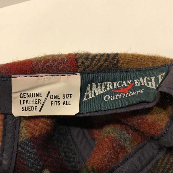 VINTAGE American Eagle Hat Cap Red Brown Leather Mens 90s - Picture 6 of 7